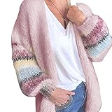 Strickjacke Damen Cardigan Strickjacke Damen Langarm Regenbogen Gestreifte Strickjacke Tops Herbst Pullover Mantel Strickwaren XL Pink
