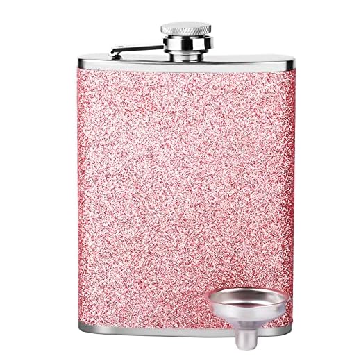 Pink Flasks for Liquor for Women 8OZ - Girls Glitter Bling Pocket Decorative Flask with Funnel 18/8 Stainless Steel for Vodka Whisky