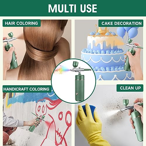Cordless Airbrush Kit Rechargeable Airbrush Compressor 23-48PCI for Art Painting,Cake Airbrush Decorating, Air Brush Painting, Nail Airbrush Machine Crafts, Model Painting (Green) - Thumbnail 7