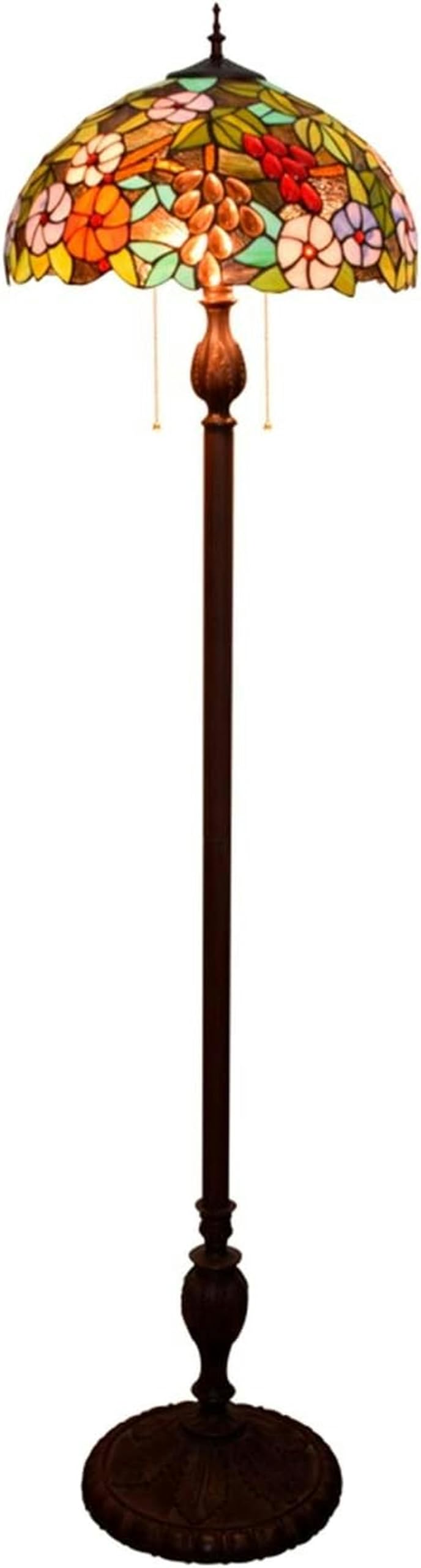 IUokLU Pastoral Style Tiffany Standing Reading Lamp 16-" Tiffany Green Grape Flower Stained Glass Over Flowers Series Floor Lamp for Study Living Room Bedroom Room Decoration