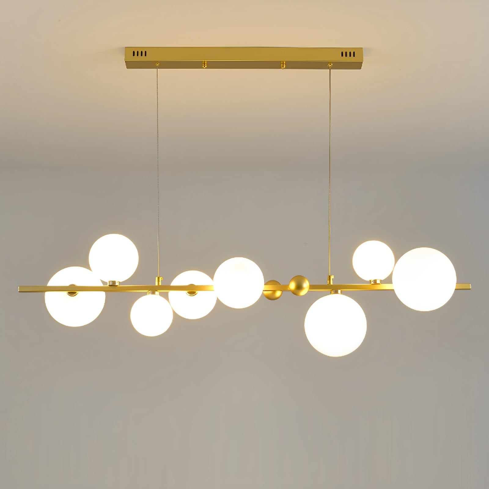 Pilanp Creative Linear Chandelier Nordic G9 LED Pendant Light Indoor Globe Glass Chandelier For Dining Room Office Bar Kitchen Island 8-Lights 43.3in Pendant Light