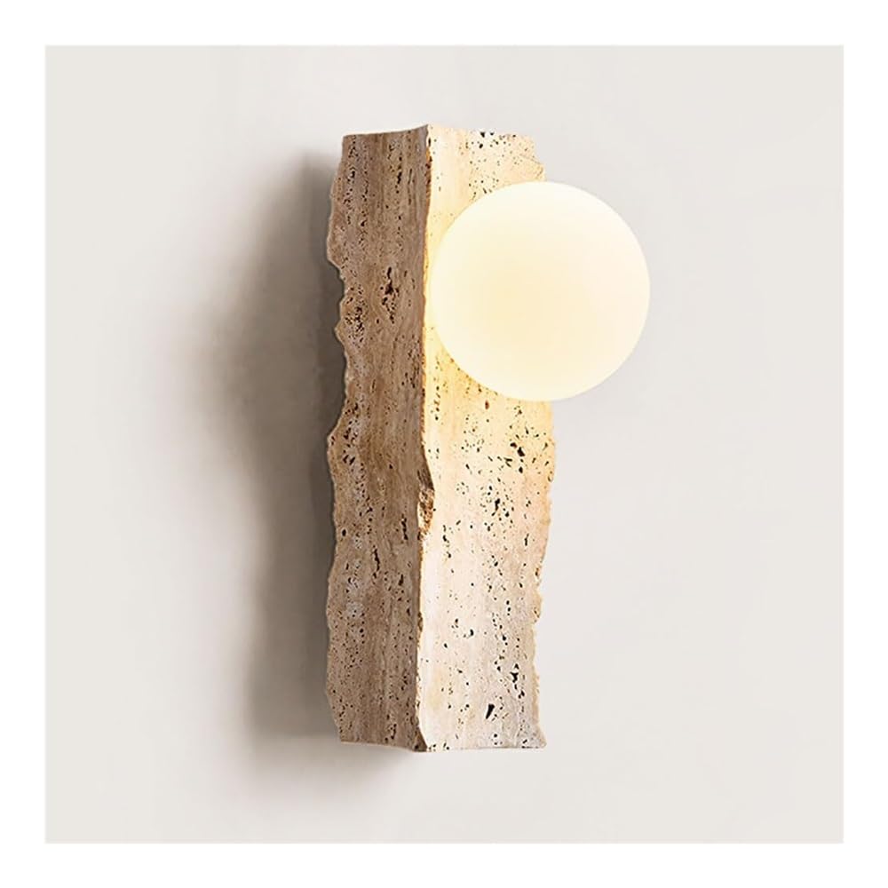 HXYSXHJUO Yellow Travertine Wall Sconce Rectangular Stone Lamp with Glass Ball Lampshade G9 Lighting Mounted for Bedroom Bedside Living Room Study Corridor Entryway Restaurant