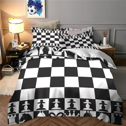 Housse de couette fermeture éclair échiquier infroissable pour lit simple