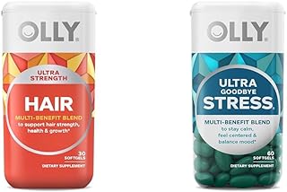 OLLY Ultra Strength Hair Softgels, Supports Hair Health, Biotin, Keratin, Vitamin D, B12 & Ultra Strength Goodbye Stress S...