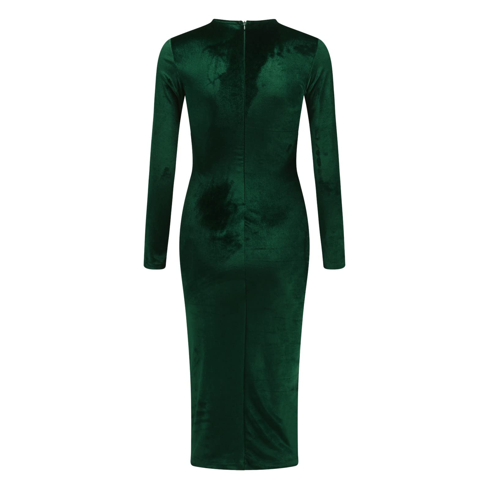 Generisch Robe sexy à manches longues en velours pour femme - Couleur unie - Robe à la taille - Vêtement formel