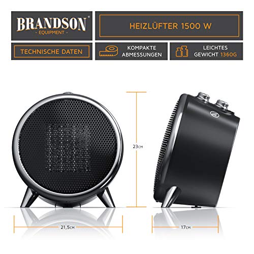 Brandson - Heizlüfter 1500 Watt für Badezimmer - keramisches Heizelement - thermosichere Temperaturregelung - stufenlose