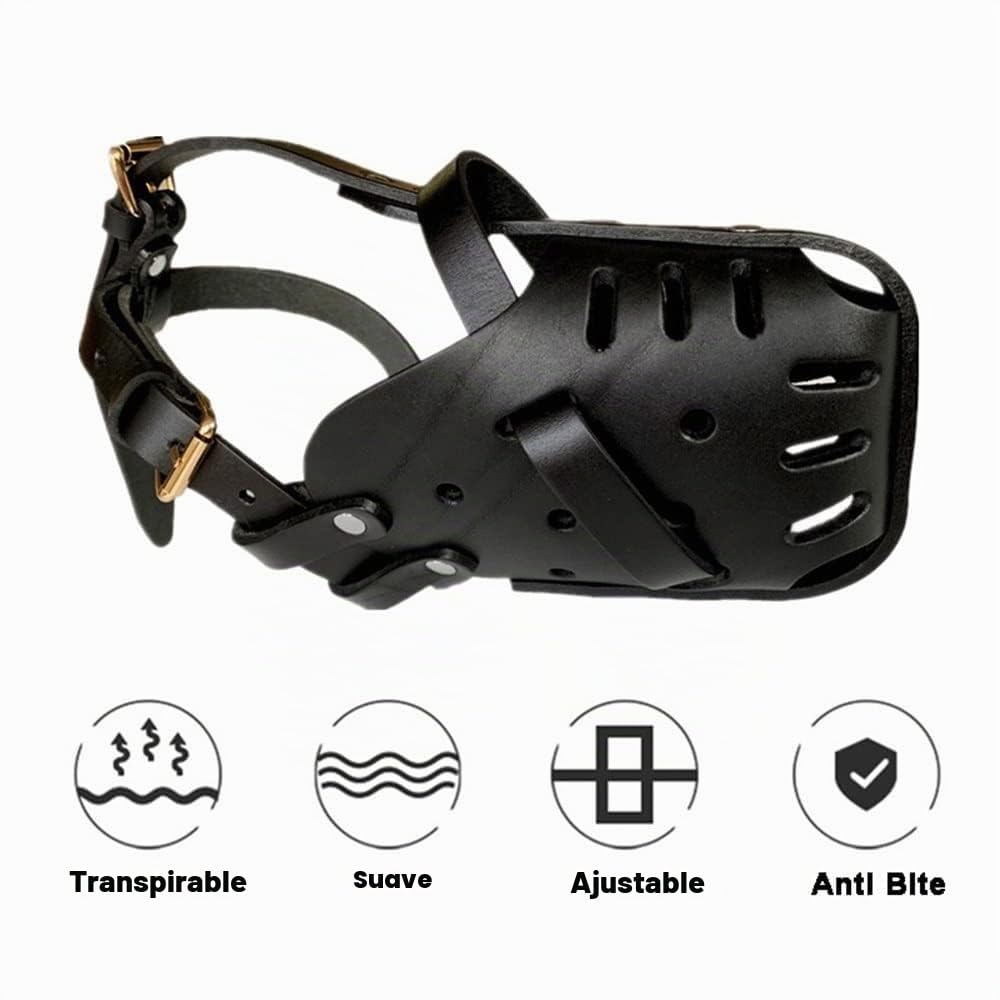 Bozal para Perros para Pastor Alemán Malinois, Protector Bucal de Cuero para Perros para Morder, Masticar, Acicalamiento, para Perros Medianos y Grandes, Negro - 35 * 50 cm