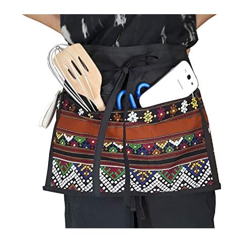 TG888 Waist Waitress Half Apron with 3 Zipper Pockets for Chef Works, Crafts, Restaurant, Shop Work, Art Smock, Cafe, Barista, Garden Cover