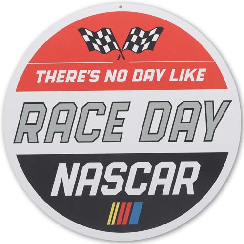 NASCAR There's No Day Like Race Day Round Metal Sign - Fun NASCAR Wall Decor for Man Cave or Garage