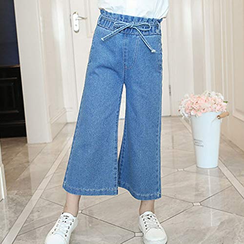 Junior Girls Cotton Denim Jeans Elastic High Waist Wide Leg with Bowknot Pants Trousers for Spring Autumn4