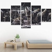 SIGNWIN 5 Panel Canvas Wall Art Animals Expressionism Group Modern Artwork for Home Decorations Ready to Hang - 60