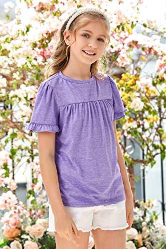 Image of Ebifin Girls Short Sleeve Tops Kids Peplum Babydoll T Shirts Tees 4-15Y | Girls T-Shirts, Crew neck Short Sleeve Shirts, Casual Tunic Tops, Cute Blouses, Summer Tees, Ruffle Hem, Loose fit