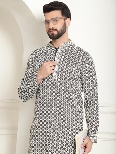 Image of SOJANYA Men's Cotton Regular Fit Casual (Since 1958 Contrast Embroidered Sequinned Long Kurta