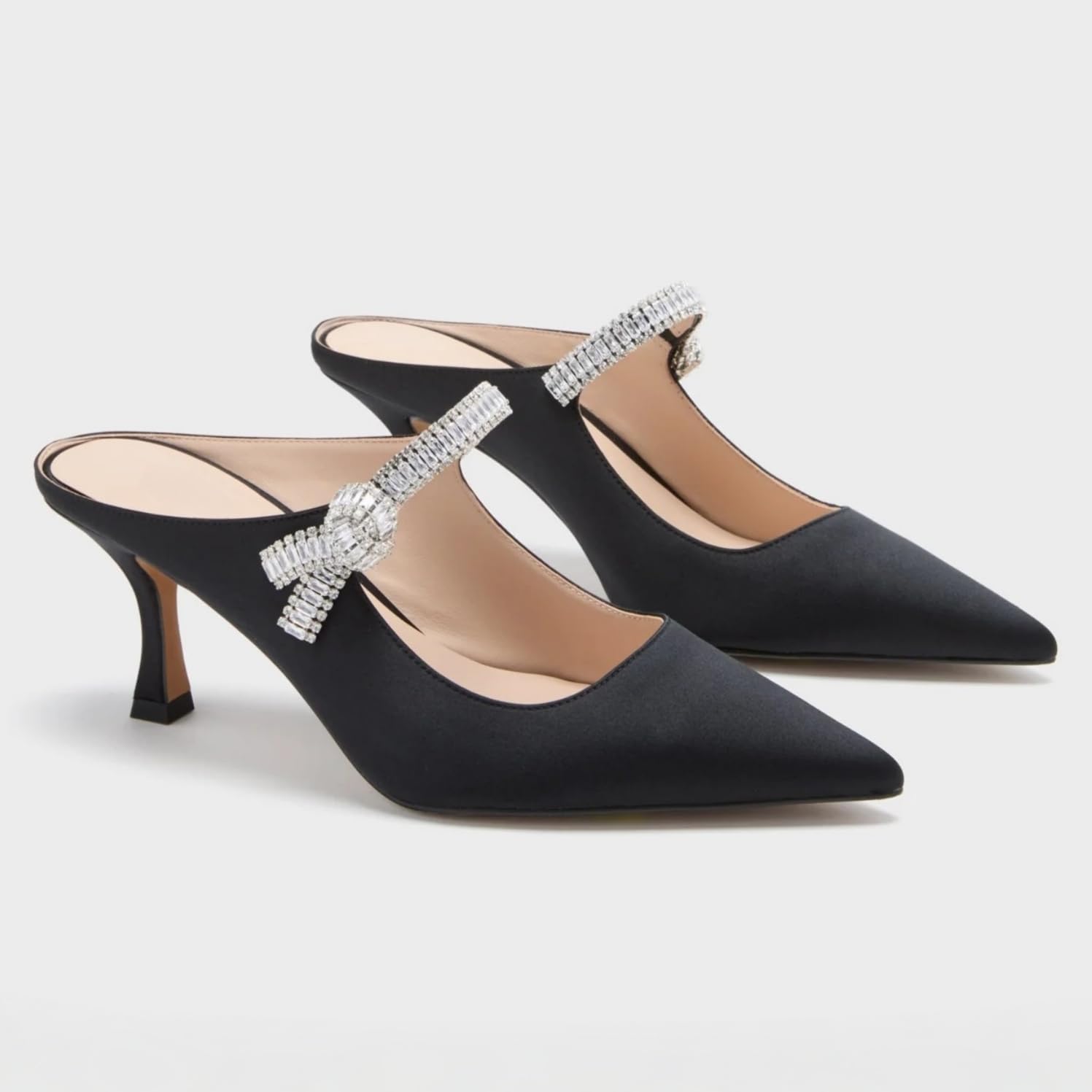 Heeled Mules for Women Closed Pointed Toe Rhinestone Pumps Kitten Heels Slip on Comfortable Dressy Party Wedding - Image 4