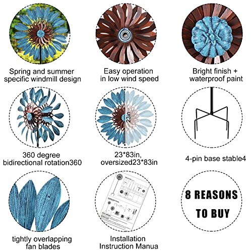 Garden Wind Spinners 360°, Outdoor Metal Windmill Yard Spinners Large 84 In Height 22 In Dia Dual Direction Dual Rotors Wind With Kinetic, Wind Spinner Outdoor Clearance For Yard And Garden Art Decor #TOP6