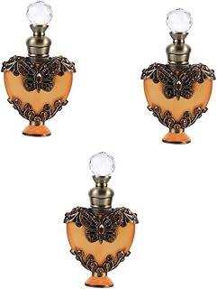 فوميز. 3 قطع من حجر الراين العتيق الرومانسي، صبغة زيت داخلية من الزجاج الأوسط للسفر فارغة لمستحضرات التجميل للنساء، حاوية عطور، قطارة ريترو عربية شرقية كهرمانية اساسية عتيقة، معدن