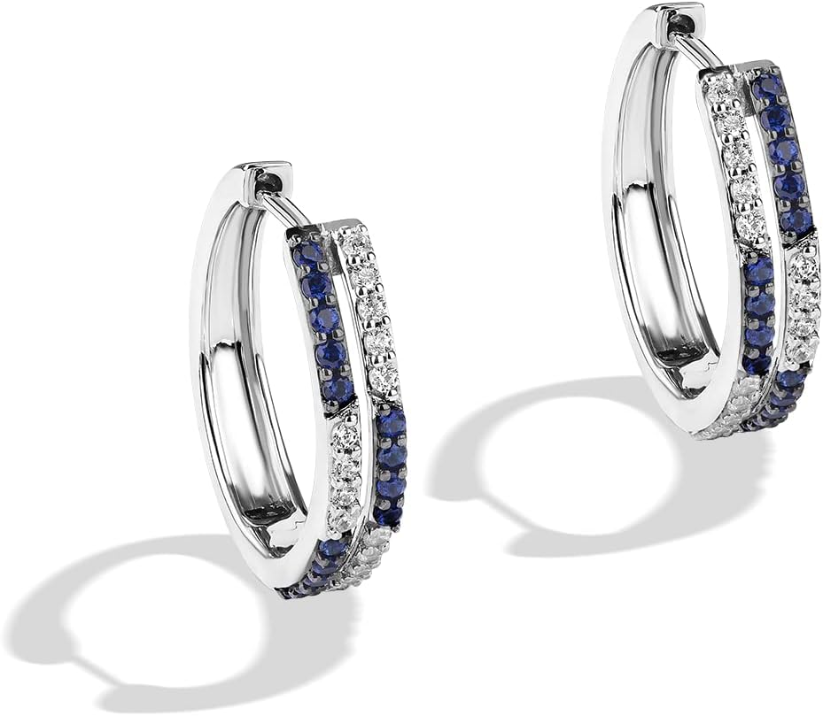 Jewelili Star Wars™ Fine Jewelry R2 Series Women's Hoops 1/4 Ct.Tw. White Diamonds and Blue Sapphire Silver