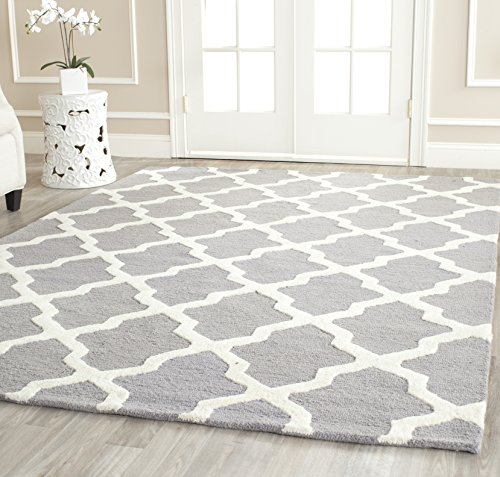 Safavieh Trellis Indoor Hand Tufted Rectangle Area Rug, Cambridge Collection, CAM121, in Silver / Ivory, 183 X 274 cm for Living Room, Bedroom or Any Indoor Space