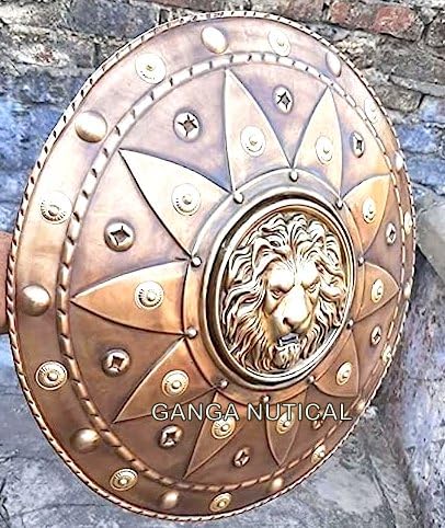 Escudo de cabeza de león medieval decoración de pared de metal arte náutico antiguo 2