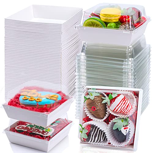 Romanticbaking 60 Pack 4X4X2.55 Inches Charcuterie Boxes With Clear Lids Bakery Boxes Cookies Boxes Chocolate Covered Strawberries Boxes Mini Cake Boxes Pie Boxes #TOP6