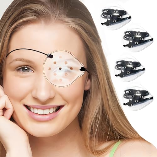 JEYORZY 4 Stück Transparent Augenklappen, Kunststoff-Augenschutz Klare Augenklappe, Bequeme Augenschutz nach Operationen mit Verstellbarem Seil, Atmungsaktiv Augenklappe für Augenchirurgie Abdeckung