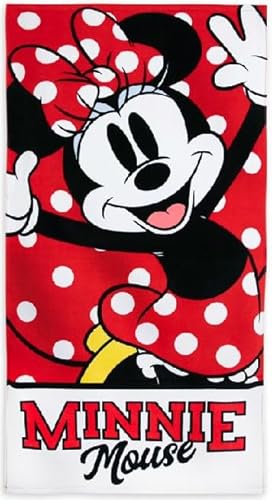 DISNEY STORE Toalla de playa oficial de Minnie Mouse para niños, color rojo, súp