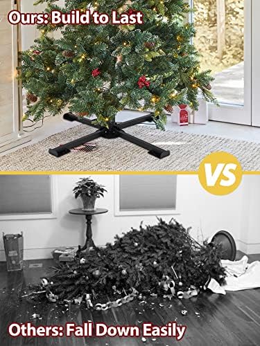 INFLATION Foldable Christmas Tree Stand, Heavy Duty Xmas Tree Stand Base for 8-10 FT Artificial Trees - Black Stainless Steel Metal Christmas Tree Holder for Home Party Decoration