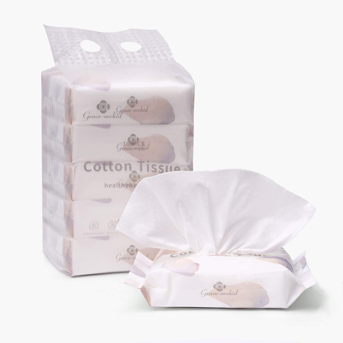 Luxury Facial Cotton Tissue Soft Dry Baby Wipes 100% Natural Cotton 7.9 * 7.9inch Disposable Cleaning Face Towel Sensitive Skin Care,Makeup Removing and Baby Caring 100 Count - 5 Packs