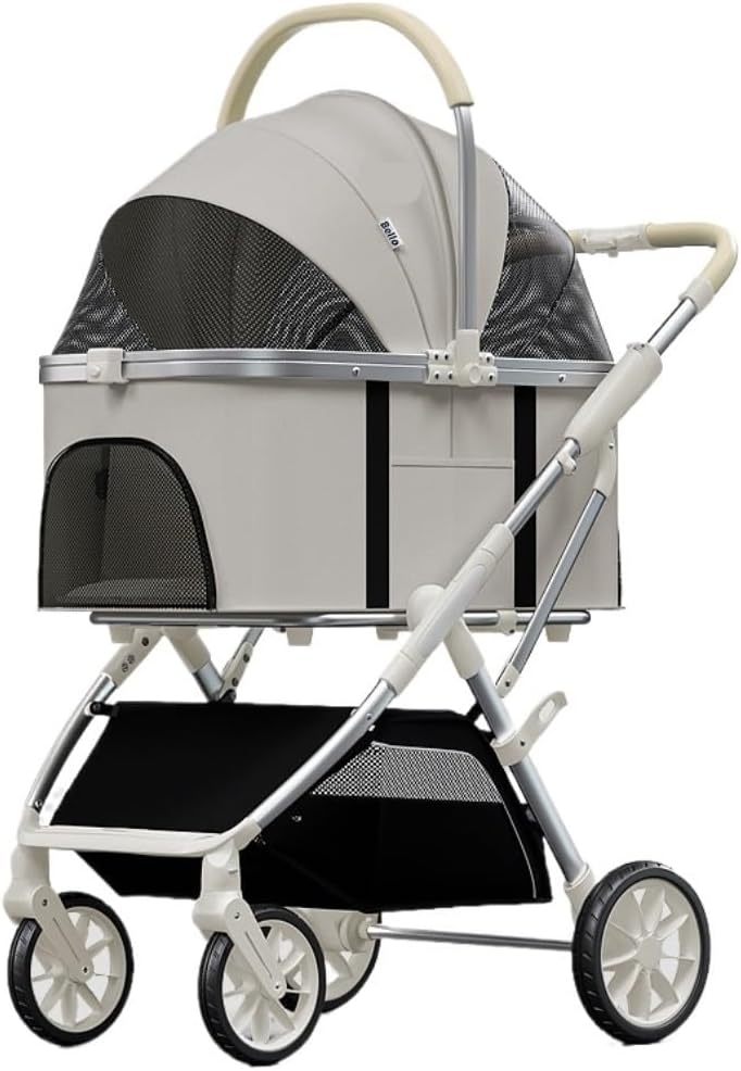 Pet Stroller for Dogs and Cats Folding Dog Stroller with Wheels Travel Pet Cat Stroller with Storage Basket Puppy Stroller for Medium Small Pet Pet Stroller(Grey)