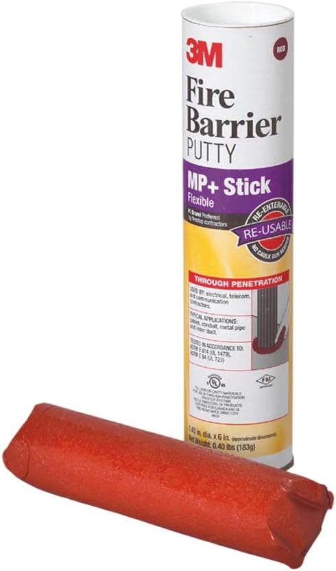 Fire Barrier Moldable Putty Stix MP+, Red Color, One-Part, Re-Enterable, Intumescent, 1.45 in x 6 in