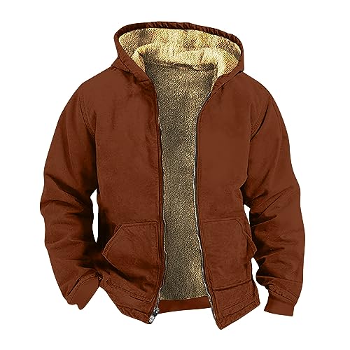 TIMELYE Parkamantel Gürtel Strickjacke Herren Warm Sweatjacke Herren Atmungsaktiv Warm Gefüttert Jacke Lang Lederjacke Herren Jaket Für Herren Winter(Ginger,XL)