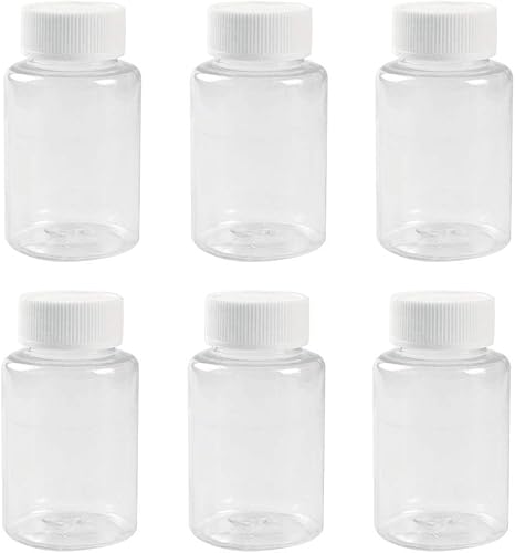 12 botellas transparentes de plástico de 3.3 onzas líquidas, contenedor vacío con tapa de rosca blanca, estuche de polvo sólido, soporte de