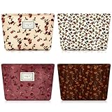 Sanwuta 4 Pcs Corduroy Cosmetic Bags Floral Makeup Bag Corduroy Cosmetic Pouch Flower Travel Toiletry Zipper Bag Large Capacity Aesthetic Purse Organizer Cute Handbags for Women, Girls Gifts, 4 Styles