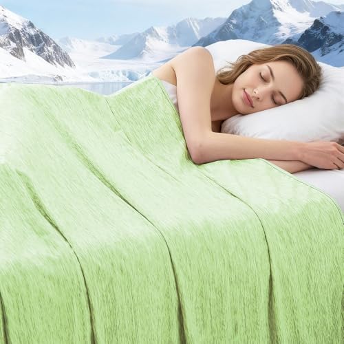 Image of Cooling Blanket Throw Size, Cooling Blankets for Hot Sleepers, Absorbs Heat to Keep Body Cool for Summer Nights Sweats, Cold Blanket for Bed Couch Sofa, Ice Blanket 50x70 Inches, Green