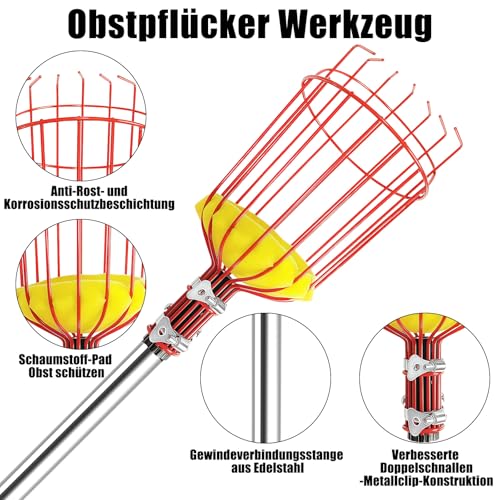 Cueille Fruit Telescopique, 4.3m Fruits Cerise Outil à Cueillir de Fruits avec Poteau Réglable Léger, Cueille Pommes avec Panier en Acier Inoxydable, Outil Cueillette Jardin Arbre Poires Pêches – vue 3
