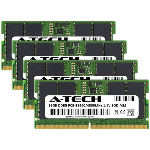 Image of A-Tech 64GB Kit (4x16GB) DDR5 4800MHz PC5-38400 CL40 SODIMM 1.1V Non-ECC Unbuffered SO-DIMM 262-Pin Laptop Computer RAM Memory Upgrade Modules