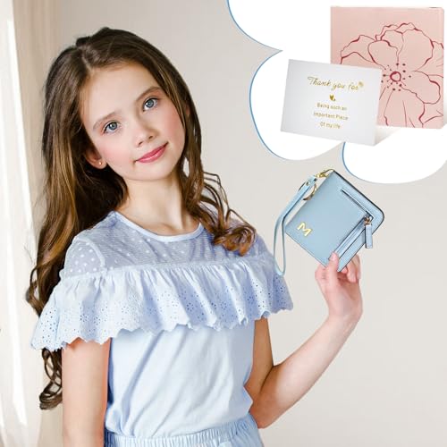 Image of COSHAYSOO Initial Teen Girl Womens Wallets RFID Slim Wristlet Keychain Easter Birthday First Communion Confirmation Gifts for 10 11 12 13 14 15 16 17 18 19 21 Year Old College Teenager, Blue Letter T