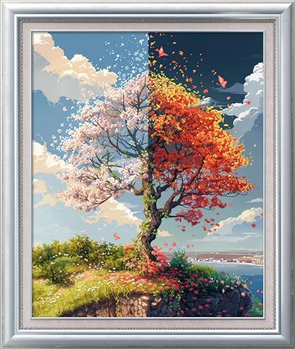 Image of Leczany Cross Stitch Stamped Kits for Adults Beginners Patterns Craft Kit Needlepoint Full Range of DIY Embroidery Kits Starter 11CT 3 Strands | Spring Tree 15.8x19.7 inches