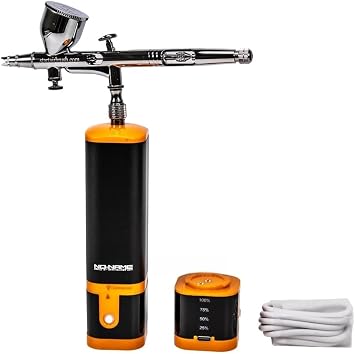 Cordless Airbrush Compressor Kit, adjustable pressure, 2 Batteries included. Portable Cordless Airbrush Compressor Kit for Painting, Nail Art, Scale Modeling, Makeup, Cake, Barbershop
