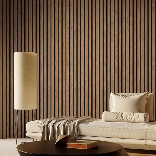Papel Pintado Wallpaper Papel Tapiz de PVC con patrón de Rejilla de Madera de imitación Minimalista for decoración de Muebles de Sala de Estar, Cocina, Dormitorio y hogar, 53 cm x 9,5 m