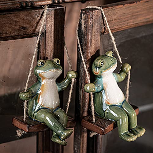 LEFUYAN 1 par de lindos sapos para pendurar estátuas, esculturas para casais de cerâmica de jardim p
