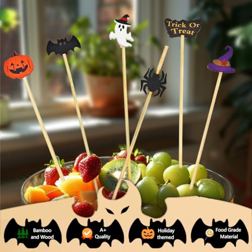SHSMPXOY Pałeczki koktajlowe ręcznie robione drewniane szpikulce koktajlowe drewniane wykałaczki akcesoria koktajlowe (Halloween)