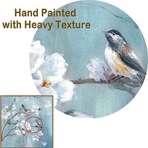 Spring Tree Canvas Wall Painting: Elegant Birds Artwork Flower Branch Picture And Floral Nature Wall Art For Office Room Decor 36'' X 36'' Large Framed #TOP1