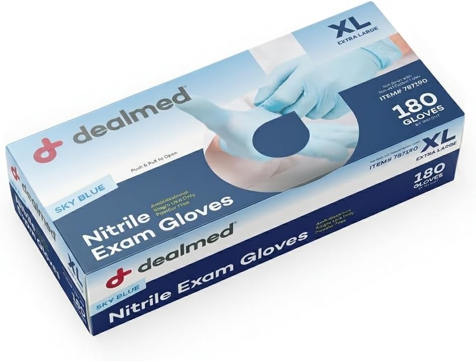 Dealmed Nitrile Exam Gloves, Sky Blue Disposable Latex-Free Gloves for Medical Use, Kitchen Prep, Cleaning & More