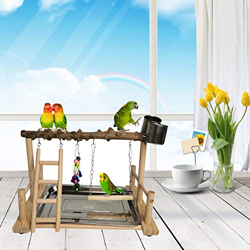 image for Hamiledyi Parrot Playground Bird Playstand Wood Exercise Play Perch Ex
