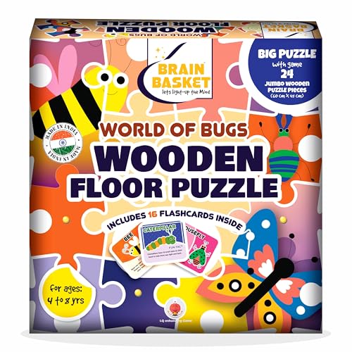 Image of World of Bugs & Insects Floor Puzzle | Wooden Jigsaw Puzzle for Kids | Fun Facts Animal Riddles, Educational Toys, Gifts for Boys & Girls Ages 4+ Years Puzzle and Scrabble Game for Kids
