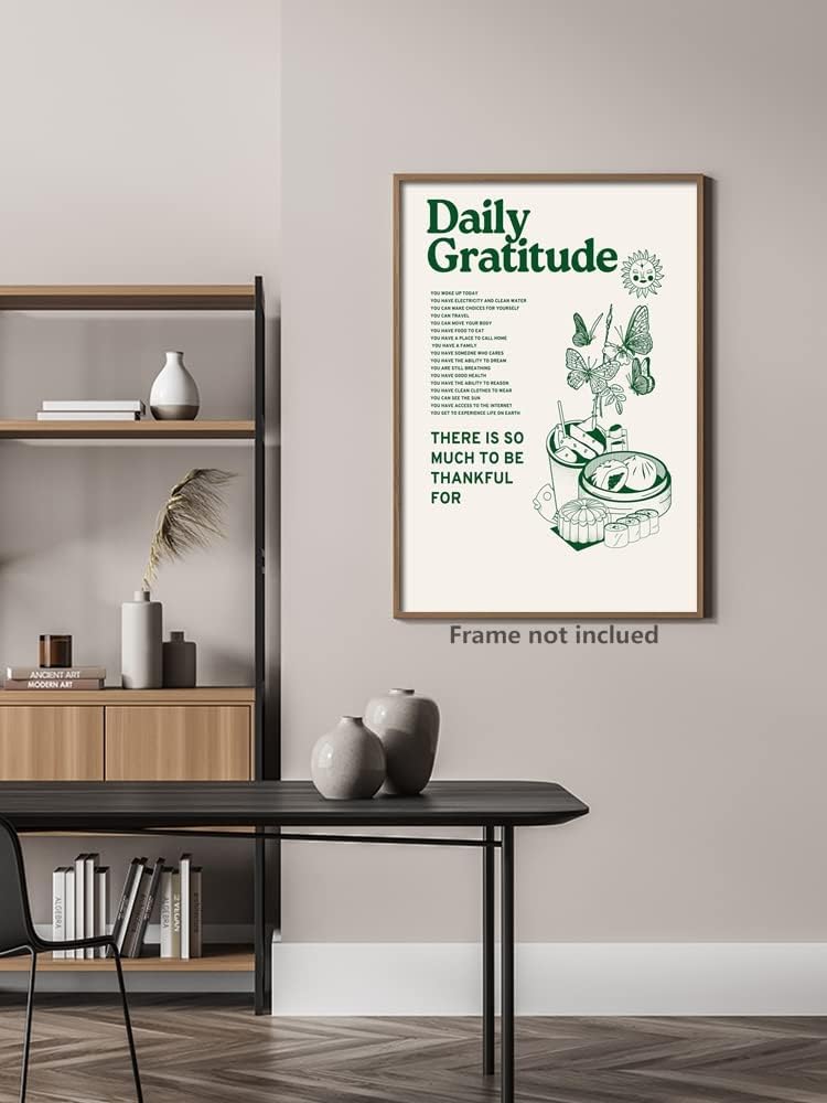 Vintage Green Positive Quotes Daily Gratitude Posters for Room Aesthetic Cute Sunflower Butterfly Food Canvas Wall Art Painting Retro Wall Decor Pictures for Kitchen Dining Room 12x16in Unframed : Office Products