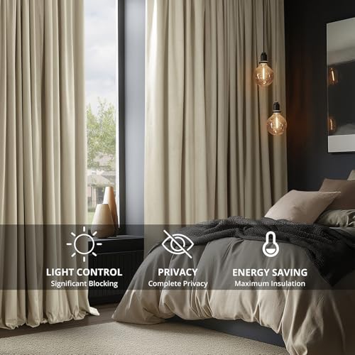 HPD Half Price Drapes Signature Velvet Thermal Blackout Curtains for Living Room 108 Inch Long (1 Panel) Rod Pocket Insulated Blackout Curtains for Bedroom Window Curtains, 100W x 108L, Ivory