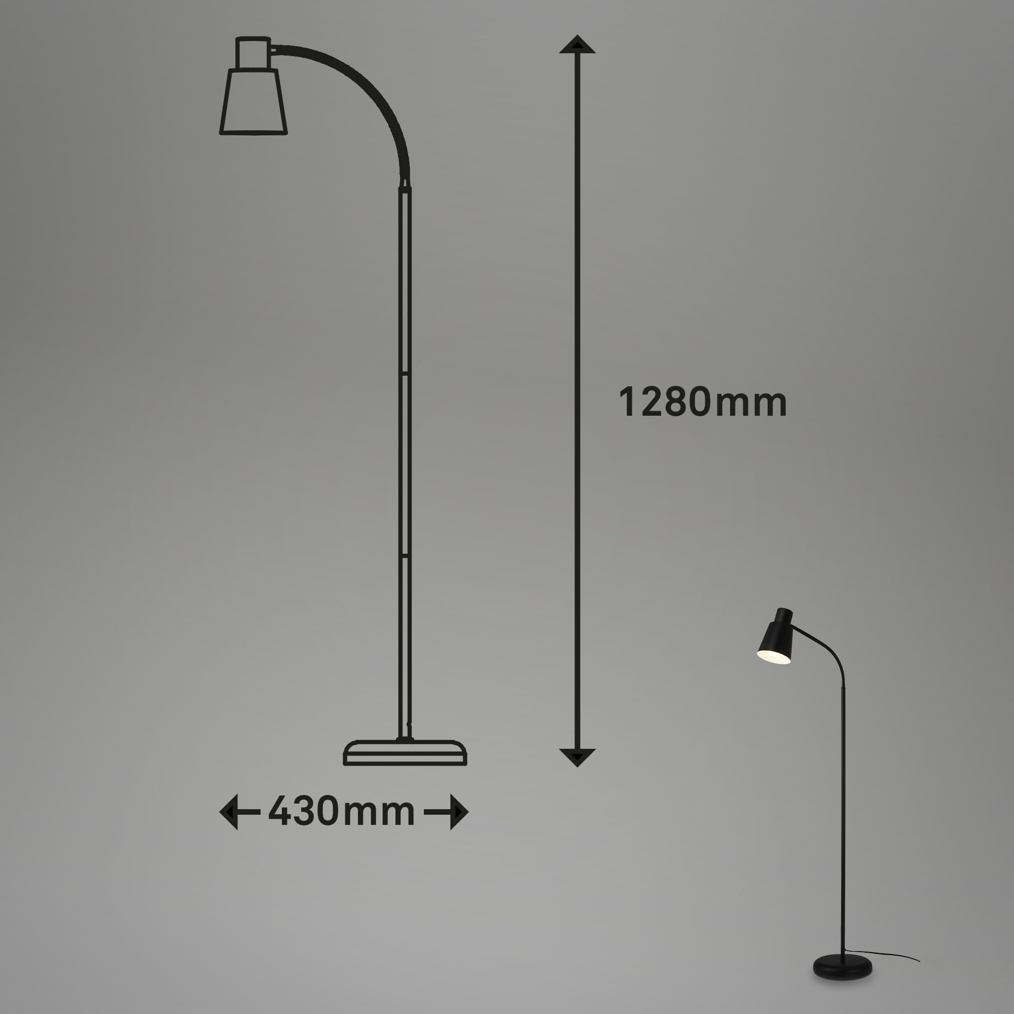 BRILONER - Stehlampe, Stehleuchte, Deko im Wohnzimmer, Leselampe, Schwenkbare Lampe, Wohnzimmerlampe, Fußtaster, Indirekte Beleuchtung, Schlafzimmerlampe, Bürolampe, 128x21x43 cm, Schwarz