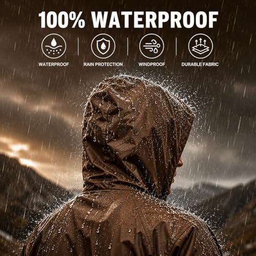 Image of Waterproof Hooded Long Rain Coat for Men, Polyester, Full Sleeves, Regular Fit, Outdoor Riding, Camping & Hiking